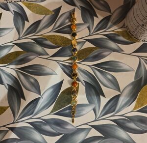 Gold-Tone Multicolor Gemstone Link Bracelet - Women